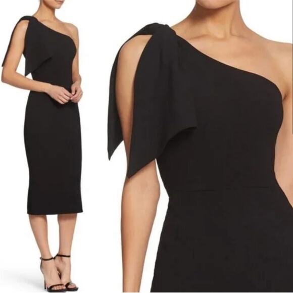NWT DRESS THE POPULATION Tiffany Black One Shoulder Cocktail Dress Size Small - Picture 5 of 8